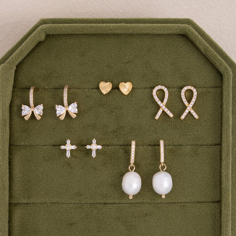 Baguette Cross Studs On Velvet Gift Tag