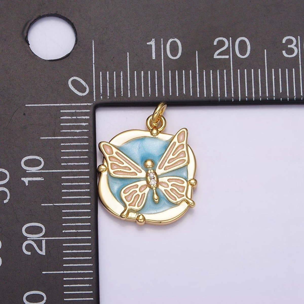 16K Gold Filled Butterfly White, Pink, Blue Sparkly Enamel Round Square Charm in Gold & Silver | AC1549 - AC1554