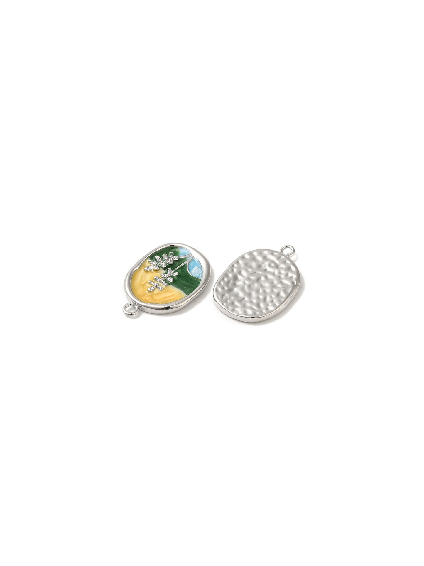 Silver Floral Portrait Pendant Charm