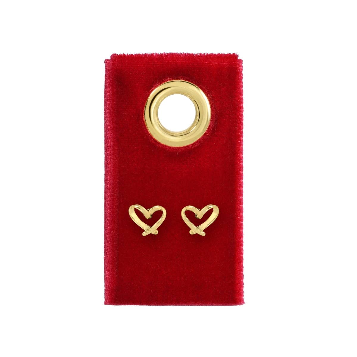 Free Form Heart Stud Earrings on Red Velvet Tag