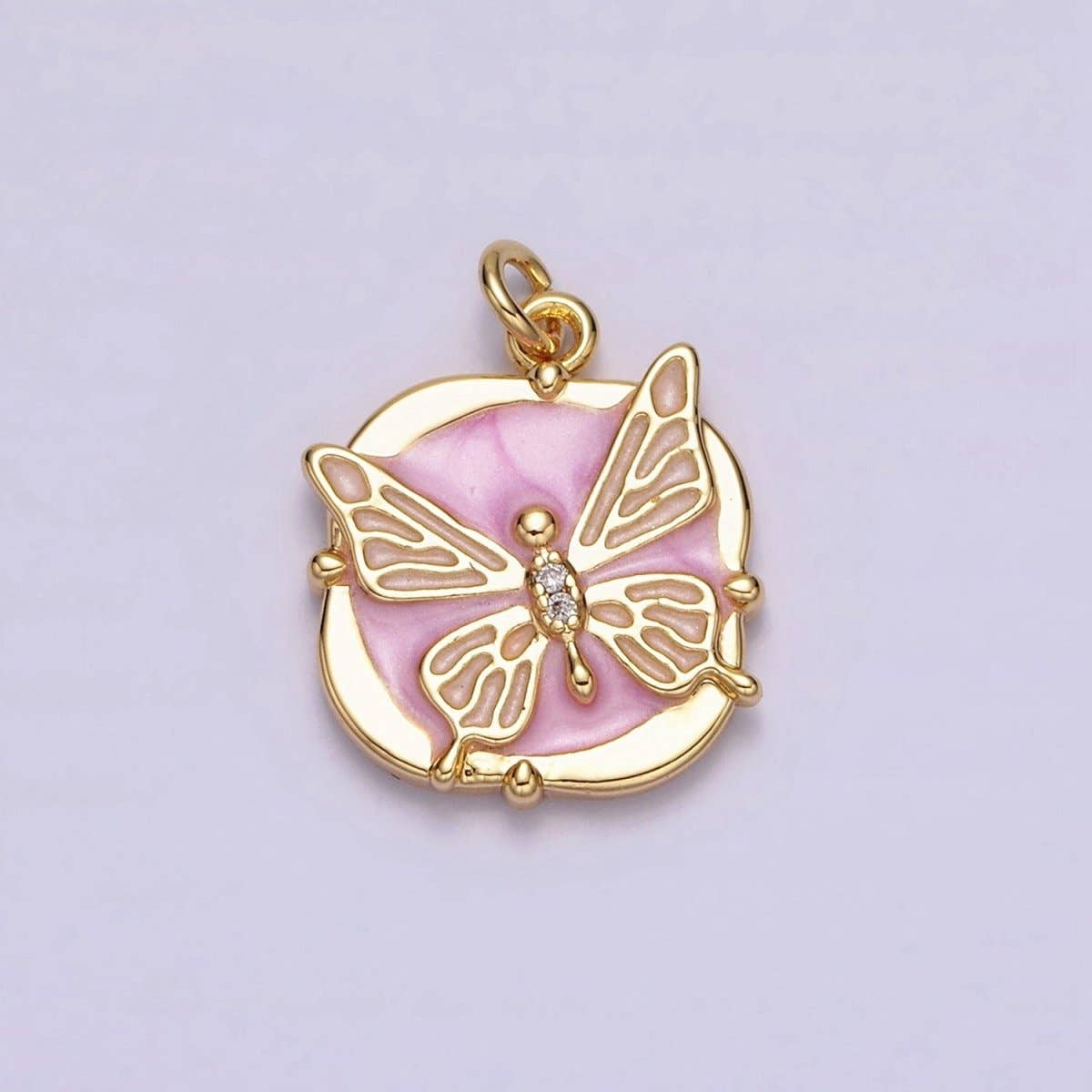 16K Gold Filled Butterfly White, Pink, Blue Sparkly Enamel Round Square Charm in Gold & Silver | AC1549 - AC1554