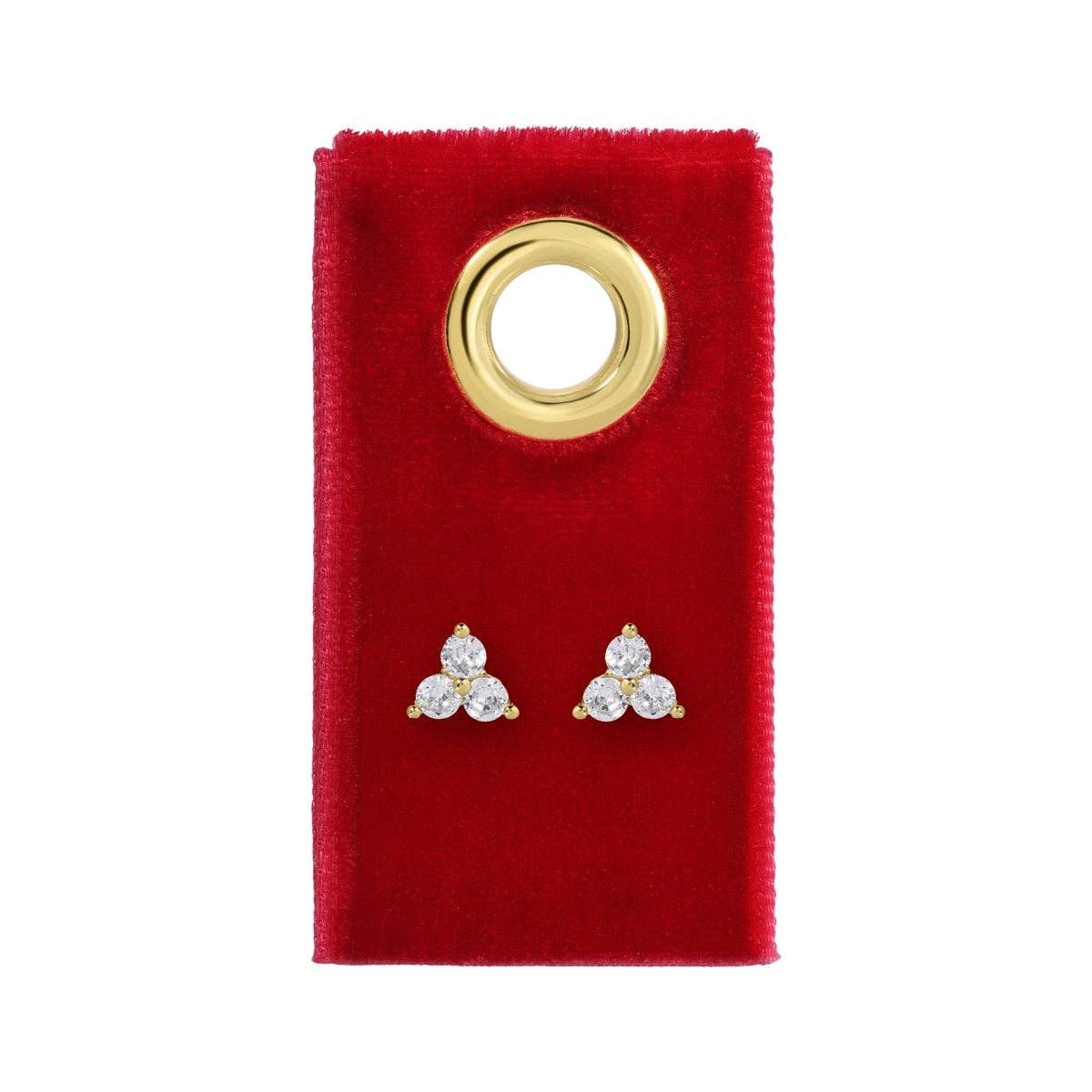 Delicate Triple Cluster Stud Earrings on Red Velvet Tag