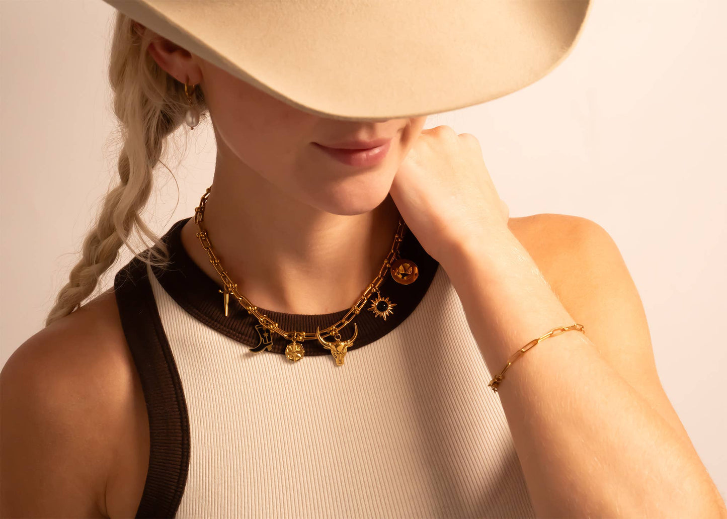 18K Gold PVD Stainless Steel Cowboy Hat Charm