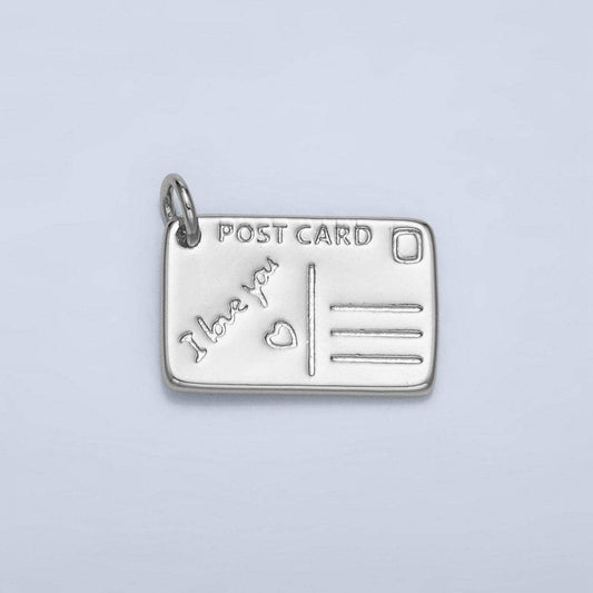 24K Gold Filled 19mm "I Love You" Script Post Card Charm in Gold & Silver | X586