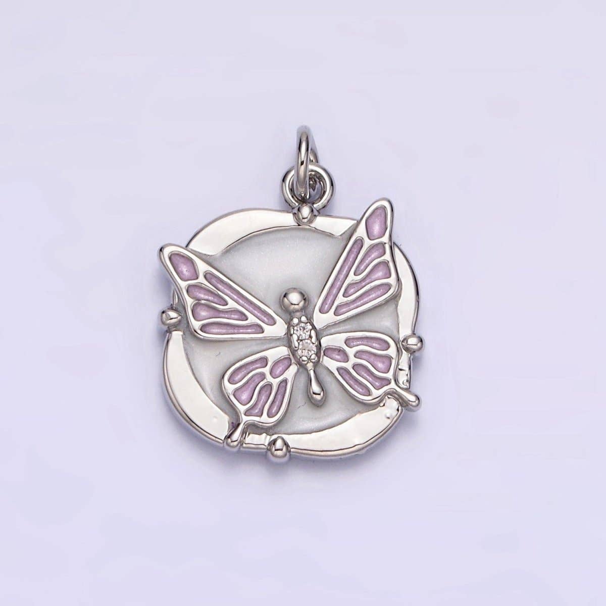 16K Gold Filled Butterfly White, Pink, Blue Sparkly Enamel Round Square Charm in Gold & Silver | AC1549 - AC1554