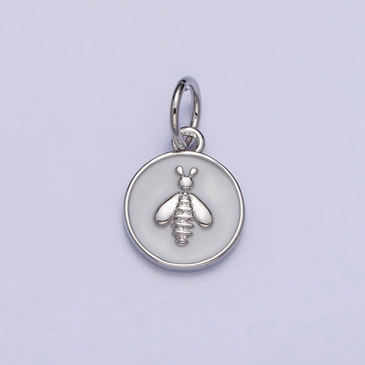 Gold, Silver Bumble Queen Bee White Enamel Round Charm | AC990 AC991