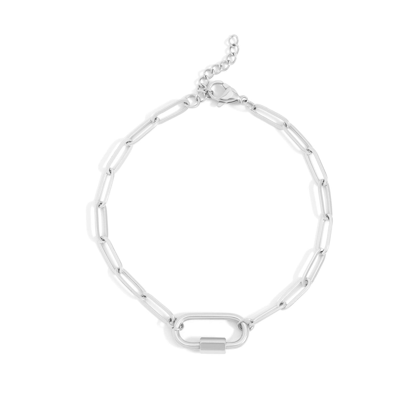 18K Gold PVD Stainless Steel Paperclip Carabiner Bracelet