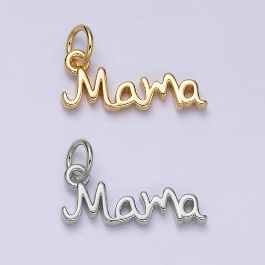 24K Gold Filled 23mm "Mama" Handwritten Script Sideway Charm | AC1420