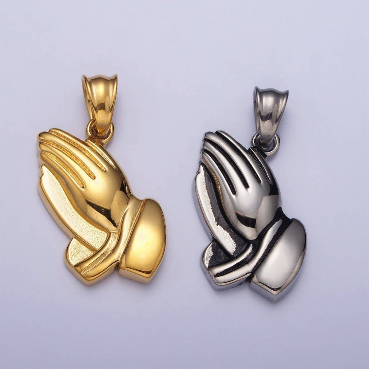 Stainless Steel Religious Prayer Hands Pendant in Gold & Silver P-1146