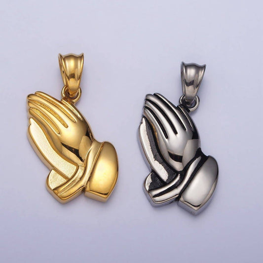 Stainless Steel Religious Prayer Hands Pendant in Gold & Silver P-1146
