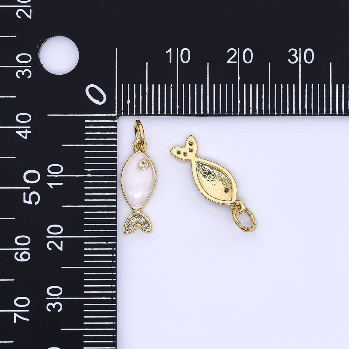 24K Gold Filled 16mm Micro Paved CZ Ocean Tiny Fish Enamel Charm | W167