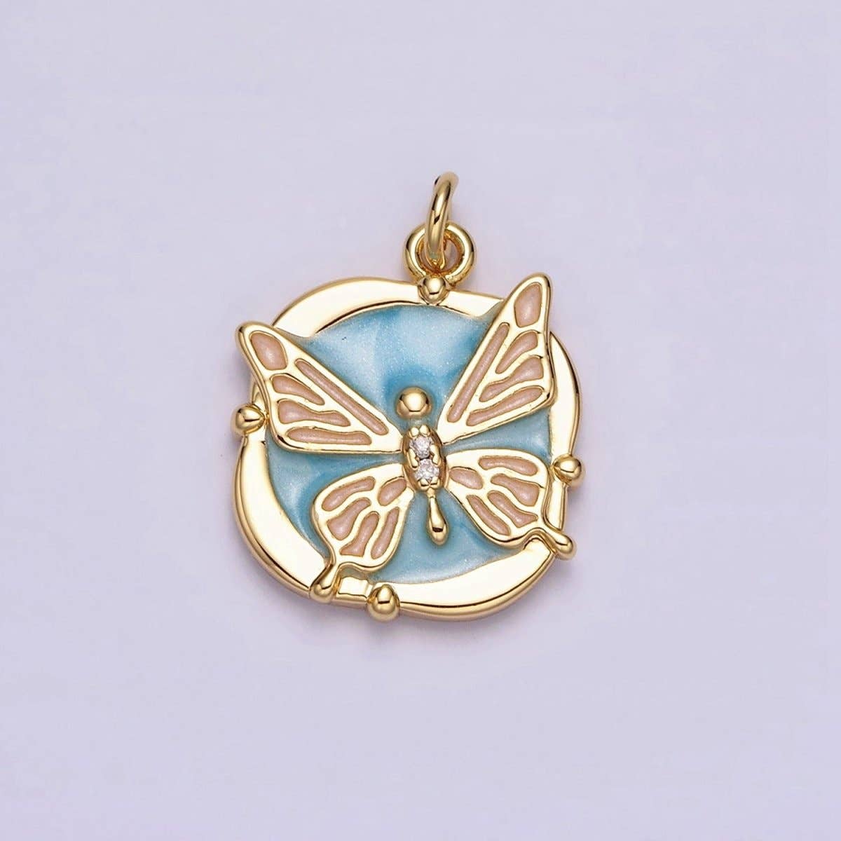 16K Gold Filled Butterfly White, Pink, Blue Sparkly Enamel Round Square Charm in Gold & Silver | AC1549 - AC1554