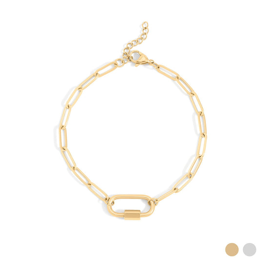 18K Gold PVD Stainless Steel Paperclip Carabiner Bracelet