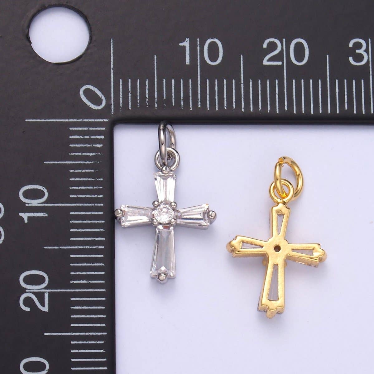 24K Gold Filled Clear Baguette CZ Charm in Gold & Silver | C076