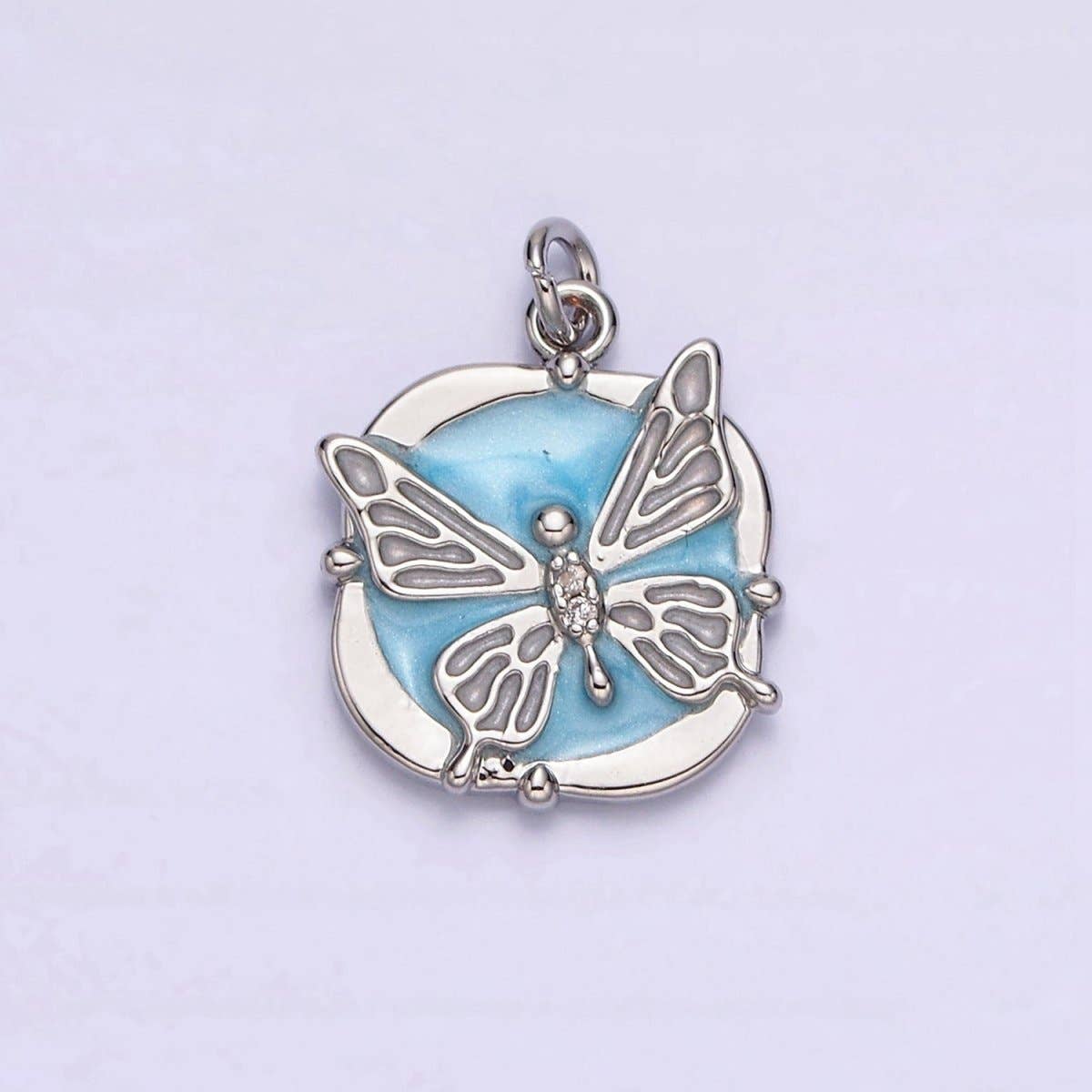 16K Gold Filled Butterfly White, Pink, Blue Sparkly Enamel Round Square Charm in Gold & Silver | AC1549 - AC1554