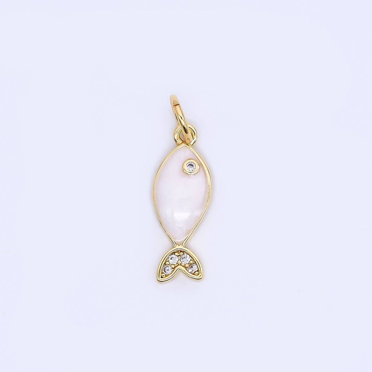 24K Gold Filled 16mm Micro Paved CZ Ocean Tiny Fish Enamel Charm | W167