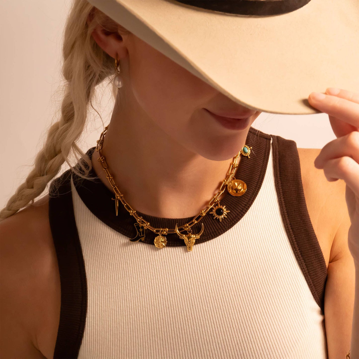 18K Gold PVD Stainless Steel Cowboy Hat Charm