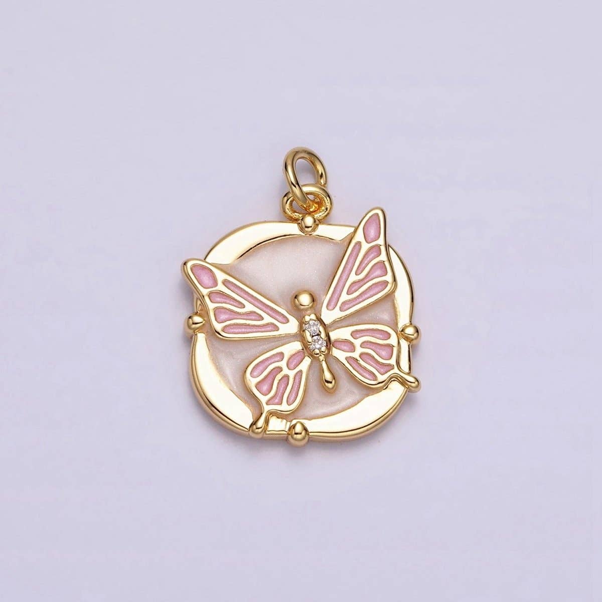 16K Gold Filled Butterfly White, Pink, Blue Sparkly Enamel Round Square Charm in Gold & Silver | AC1549 - AC1554