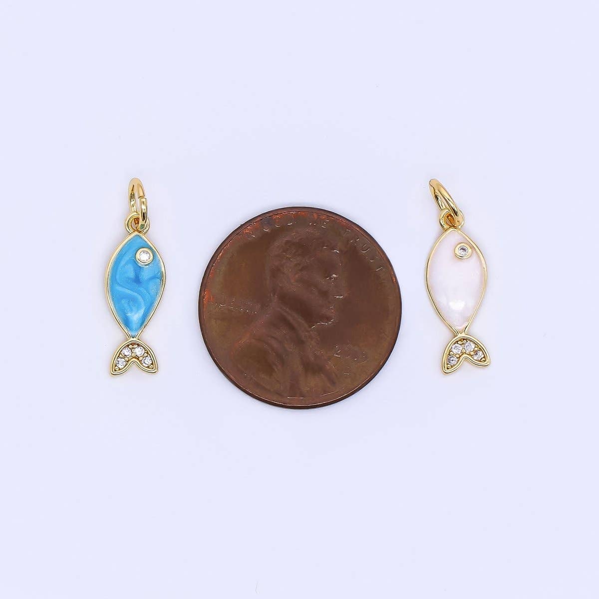 24K Gold Filled 16mm Micro Paved CZ Ocean Tiny Fish Enamel Charm | W167